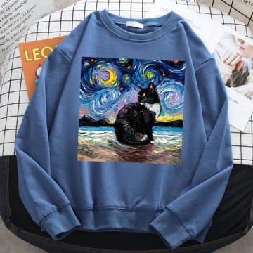 Winter Simple Women'S Sweatshirt Cat Starry Sky Un