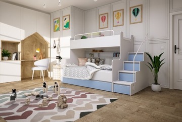 Łóżko piętrowe JSM3 ze schodami niebieski matowy