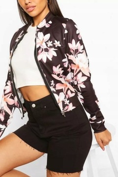 BOOHOO __MI7 BLUZA BOMBER WZÓR KWIATY ZAMEK __L