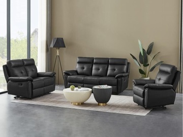 Kanapa 2-osobowa z funkcją relax z czarnej skóry – VINETA