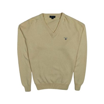 GANT Sweter V Neck Żółty Męski Logowany r. XL