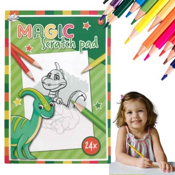 MAGICZNY BLOK ZDRAPKA ZDRAPYWANKA 24 ARKUSZE 3+ DINOZAUR