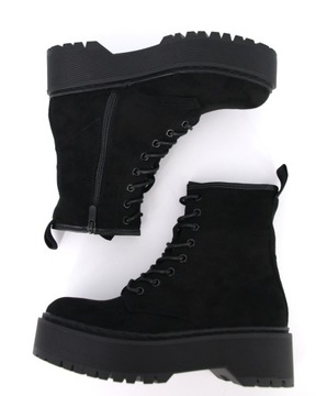 GLANY BOTKI NA PLATFORMIE ZAMSZOWE BUTY SZNUROWANE CZARNE 41