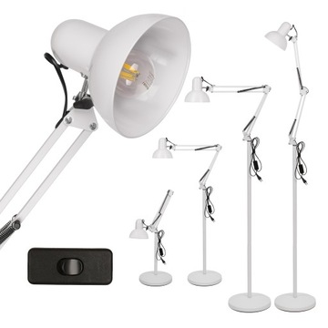 Lampa stojąca Podłogowa Biała LED E27 Kreślarska Stabilna Regulowana