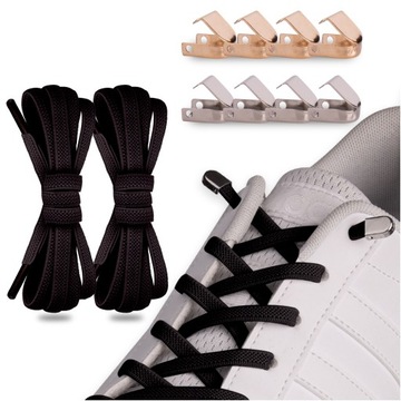 Шнурки эластичные без завязок с металлической застежкой, черные.