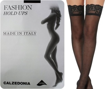 CALZEDONIA pończochy samonośne FASHION HOLD groszki romby T.1/2 S/M