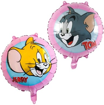 Balon foliowy okrągły TOM and JERRY kotek myszka 45cm zestaw urodziny 2szt.