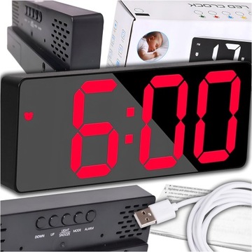 Budzik Zegarek Elektroniczny Stojący Alarm Czujnik Dźwięku TERMOMETR USB