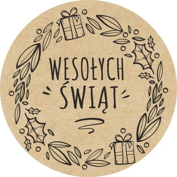 Naklejki świąteczne WESOŁYCH ŚWIĄT nalepki Święta Eko Kraft 100 szt wzór1