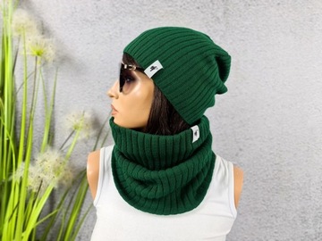 Piękny zimowe damski KOMPLET GRUBA CZAPKA KOMIN szalik POLSKI KOLORY