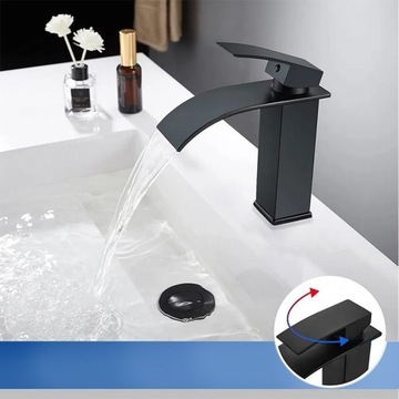 BATERIA UMYWALKOWA STAL WYSOKA CZARNA NABLATOWA WODOSPAD STOJĄCA MAT CUBIC