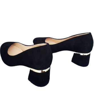 Женская обувь Туфли кожаные замшевые на удобном низком каблуке черные, размер 41