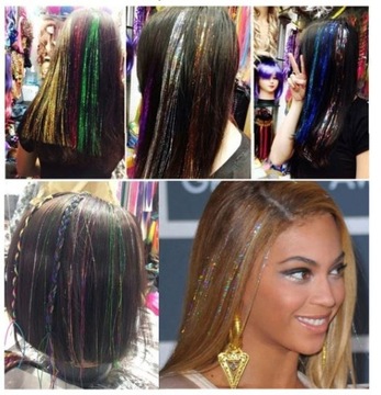 ЦВЕТНЫЕ ПРЯДКИ ДЛЯ ВОЛОС СИЯЮЩИЕ НИТИ ДЛЯ ВОЛОС 90см РАЗНОЦВЕТНЫЕ