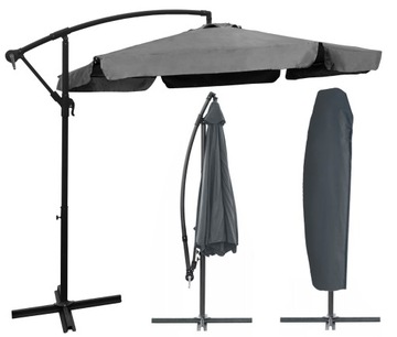 DUŻY SOLIDNY ROZKŁADANY REGULOWANY PARASOL OGRODOWY 350CM DALLAS C. SZARY