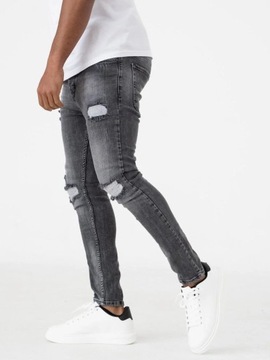 SPODNIE MĘSKIE JEANSOWE Z Uszkodzeniami Skinny Fit Ciemne Szare i8 Denim 32