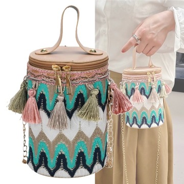 Torebka na ramię w stylu etnicznym, torebka z frędzlami w stylu retro, tkana torba typu crossbody