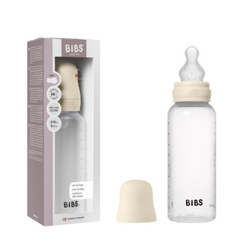 ANTYKOLKOWA BUTELKA BEZ BPA PLASTIKOWA BIBS 270 ML SMOCZEK Z SILIKONU IVORY