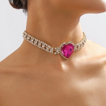 Vintage Barokowy Naszyjnik Typu Choker Pełnym Kryształkiem Kształcie Serca