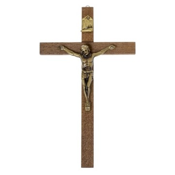 Krzyż drewniany na ścianę do domu biura wiszący ciemny brązowy 27,5x16,5cm