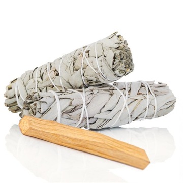 NATURALNE KADZIDŁO 100% BIAŁA SZAŁWIA 20-30G DUŻY PĘK z USA + PALO SANTO