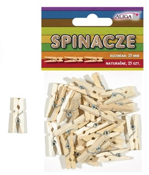 KLAMERKI drewniane MINI SPINACZE natural 25mm x 25