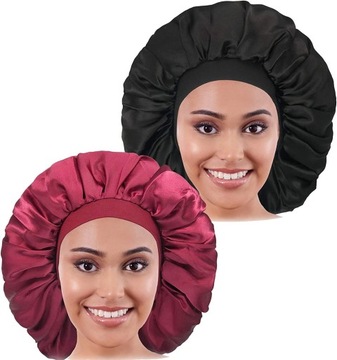 2x CZEPEK SATYNOWY DO WŁOSÓW NA NOC TURBAN CZARNY I CZERWONY