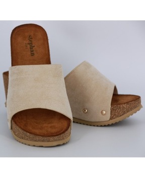 БЕЖЕВЫЕ ЗАМШЕВЫЕ ТАПОЧКИ НА ПРОБКОВОЙ ПЛАТФОРМЕ 39