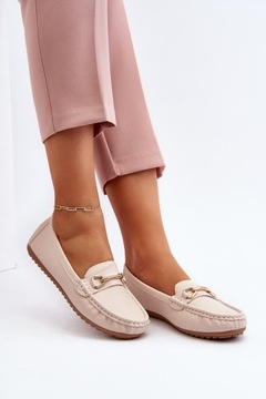 МОКАСИНЫ ЖЕНСКИЕ КЛАССИЧЕСКИЕ МОКАСИНЫ ИЗ ЭКО КОЖИ С БЕЖЕВЫМ ДЕКОРАТОМ 38