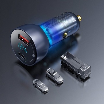 BASEUS MOCNA ŁADOWARKA SAMOCHODOWA ZASILACZ USB-A USB-C 65W Z KABELEM USB-C