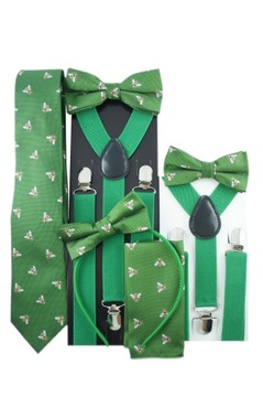 Комплект из подтяжек и галстука-бабочки, 7-12 лет, зеленый, весенний. УЗОРЫ НА ВЫБОР.