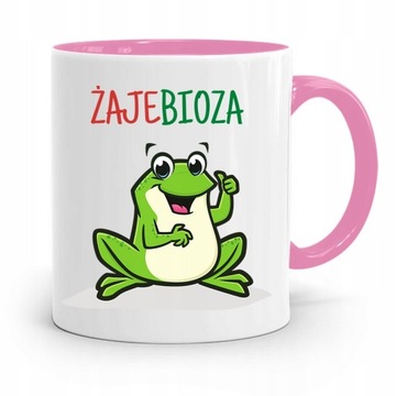 KUBEK RÓŻOWY ŚMIESZNY ZABAWNY ŻAJEBIOZA PREZENT z Nadrukiem ze Zdjęciem