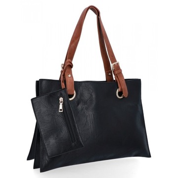 Shopper Bag Torebka Damska Skórzana Torba Na Ramię Czarna Herisson H8803