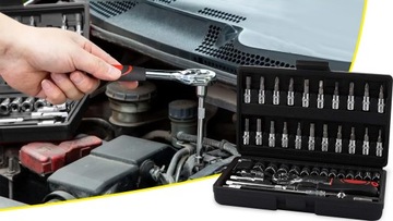 ZESTAW KLUCZY NASADOWYCH BITÓW GRZECHOTKA ADAPTERY KLUCZE NASADOWE 46szt