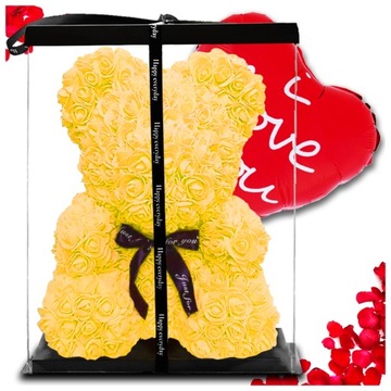 DUŻY MIŚ Z RÓŻ ZÓŁTY WALENTYNKI PREZENT DZIEŃ MAMY BABCI 25CM XL