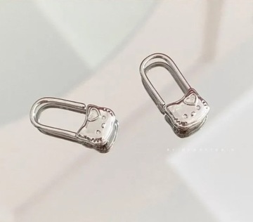 Нежные милые серебряные серьги с замком и котенком Hello Kitty
