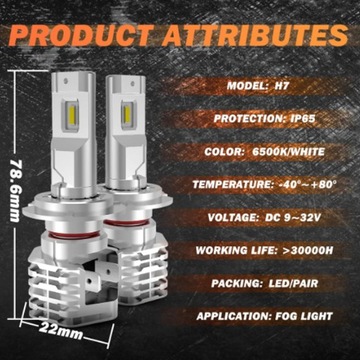 Светодиодные лампы H7 Светодиодная лампа 24000лм 6000K НАБОР