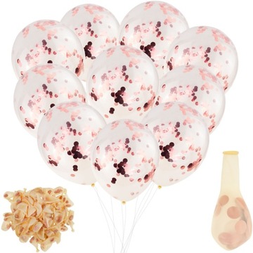 BALONY Z KONFETTI 100 PRZEZROCZYSTE CONFETTI ROSE