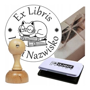 Pieczątka ex libris stempel na książki +Tuszownica fi 40 mm zestaw wzory
