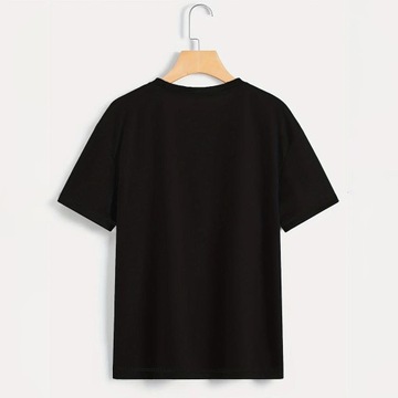 Damska koszulka modna w stylu casual, czarna, luźna, miękka i wygodna koszulka XXL