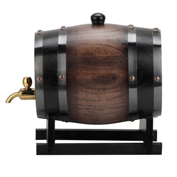 Pojemnik 3L Vintage Striped Black Oak Red Wine Barrel z kranem do whisky