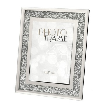 RAMKA LUSTRZANA Z KAMIENIAMI NA 1 ZDJĘCIE 10x15cm SREBRNA GLAMOUR