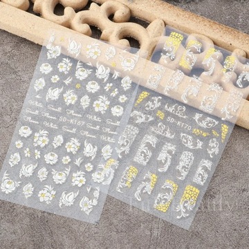 5D НАКЛЕЙКИ для украшения ногтей, самоклеящиеся выпуклые белые цветы