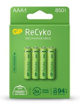 4 NiMH аккумулятора AAA R03, 850 мАч, 1,2 В, GP ReCyko+