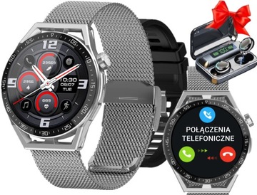 SMARTWATCH ZEGAREK MĘSKI FUNKCJA ROZMOWY POLSKIE MENU + słuchawki bluetooth