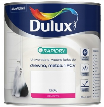 DULUx RAPIDRY FARBA DO DREWNA I METALU BIAŁA 2,5L satyna