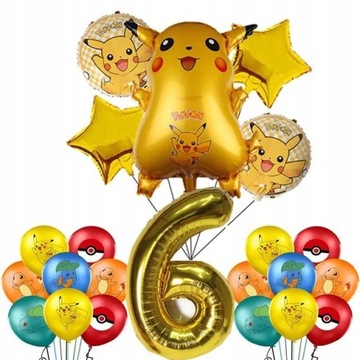 Balony Pokemon Duży Zestaw Balon Urodzinowy 18 szt. 6 Urodziny
