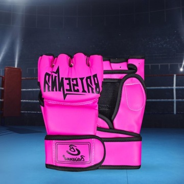 Перчатки ММА, полупальцы, мужские, женские, тренировочные, розовые
