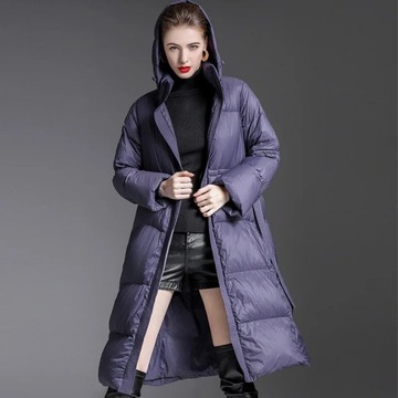 Ladies winter down jacket hooded zipper mid-length