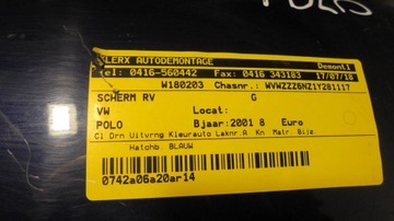 Крыло переднее правое 857821120 Vw Polo 6N0 Lift 99-