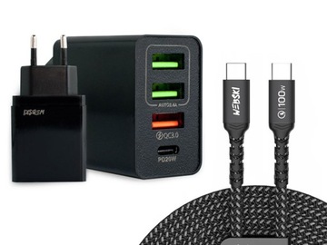 ZASILACZ DO SZYBKIEGO ŁADOWANIA QC PD DŁUGI PORZĄDNU KABEL USB-C/USB-C 2m